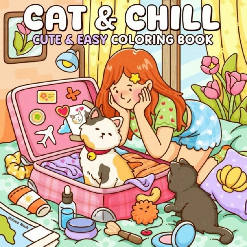 Cat & Girl Cute Easy Coloring  - Photography Of Book reseña y precio