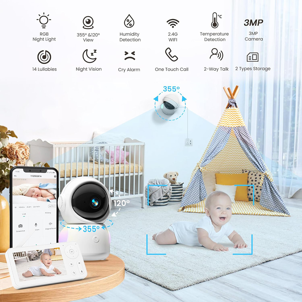 2K Baby Monitor with 2 Cameras - Photography Umbrella Lights reseña y precio