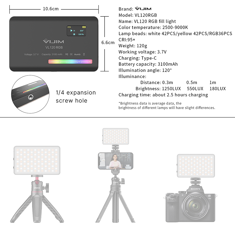 Ulanzi VL120 RGB Camera Video  - Photography Umbrella Lights reseña y precio